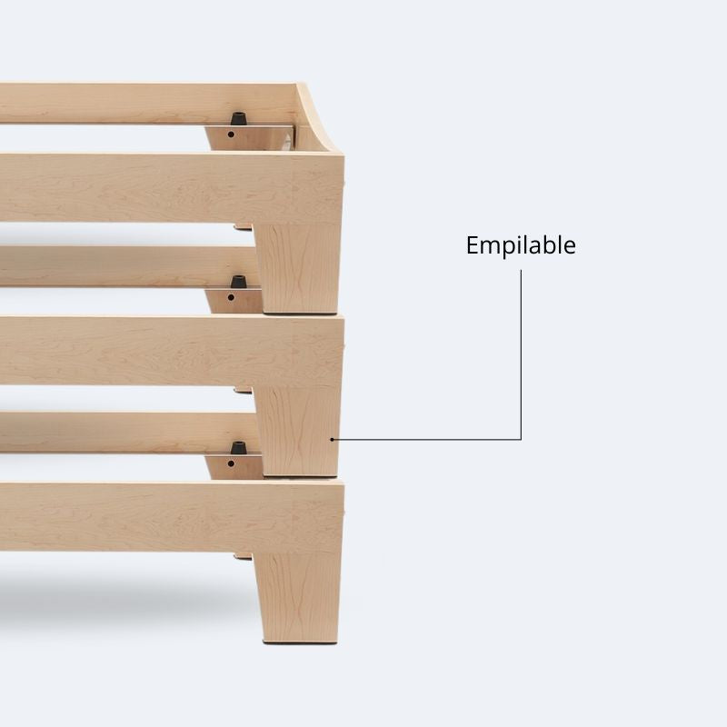 Profil pied carré traverses empilables structure bois clair grain visible pointes fixation reformer